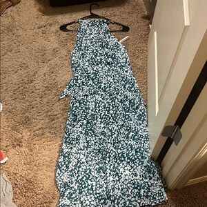 White House Black Market Asymmetrical Green and White Dress